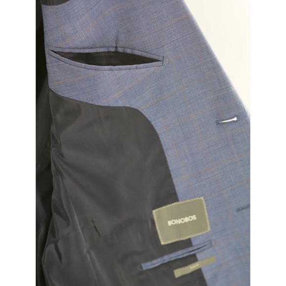 Bonobos Blazer Mens 40R Blue Plaid Wool Slim Fit Two Button Sport Coat Jacket - Picture 8 of 12